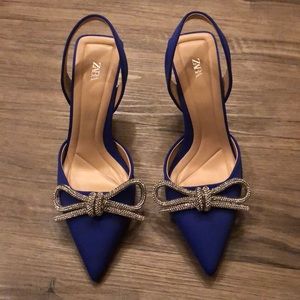 Zara Blue Heels with Rhinestone Bow